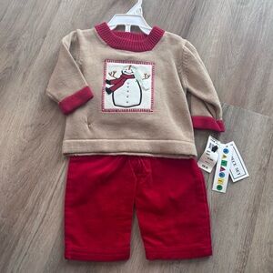 Vtg Snowman Kids Outfit Tan and Red